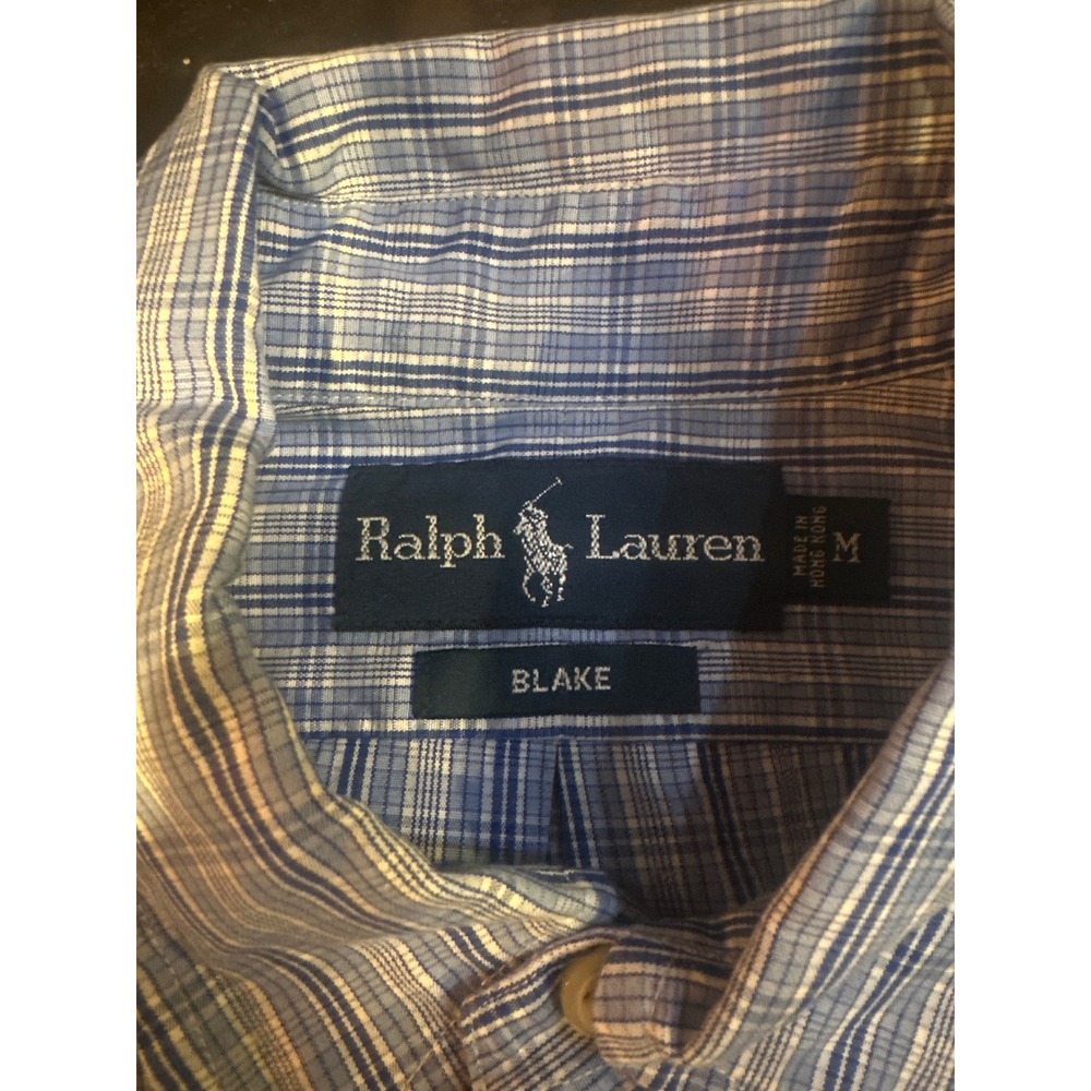Ralph Lauren Blake Mens Blue Plaid Button Down Shirt Long Sleeve Size M Pony
